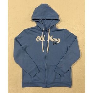 Old Navy Blue Full-Zip Women's Fleece Hoodie Jacket Size‎ Large Embroidered
